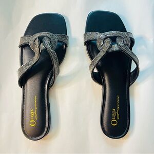 OLIVIA Women's Sandal Rhinestone Embellished Slip On Open Toe